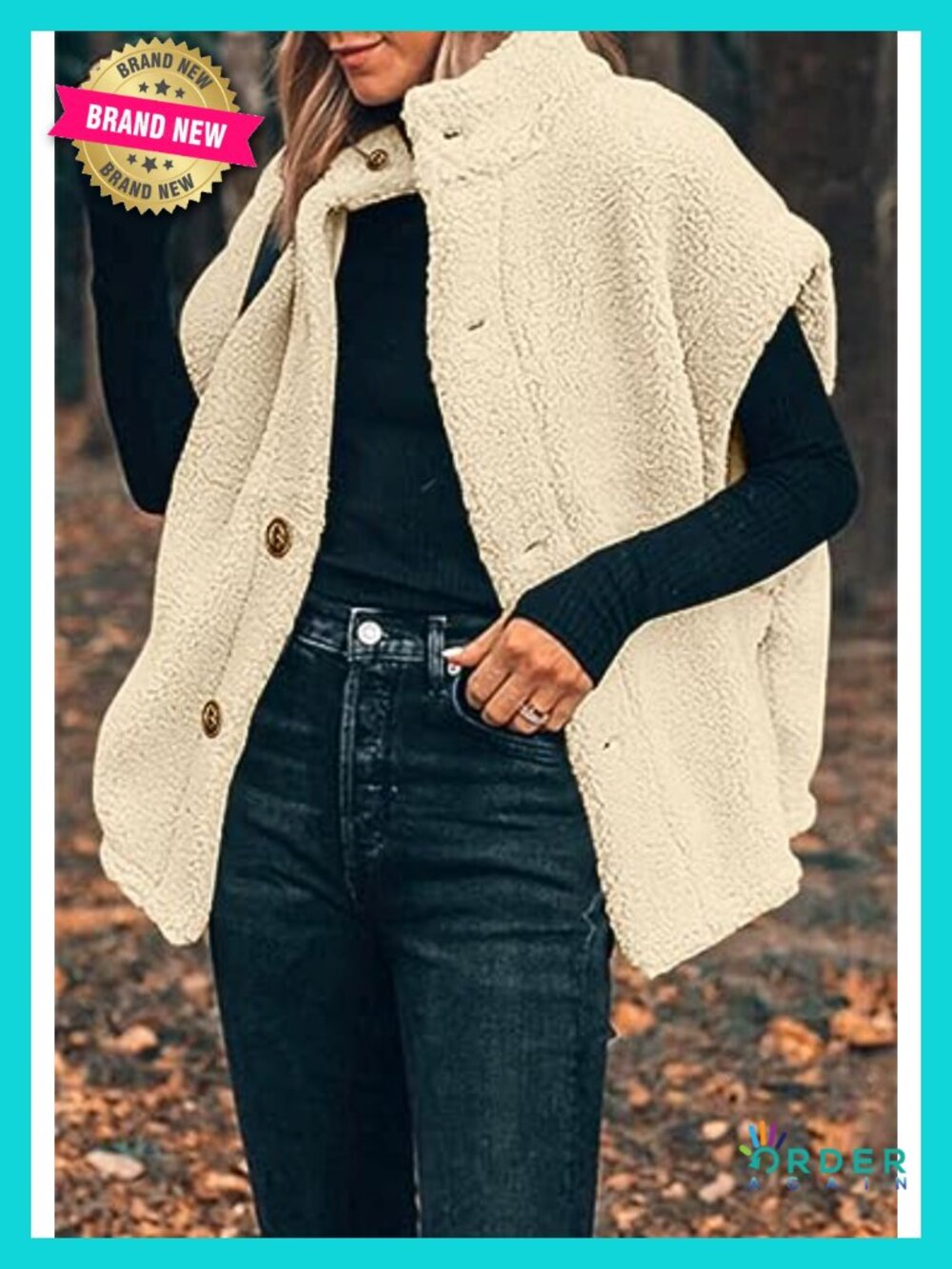 Fuzzy Fleece Oversized Sherpa Vest with Pockets - Picture 2 of 6